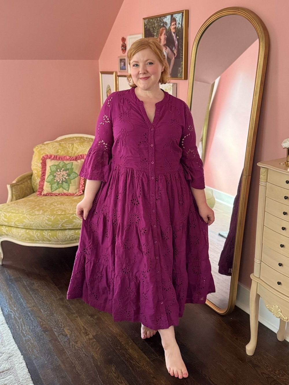 Ulla Popken Berry Purple Eyelet Dress